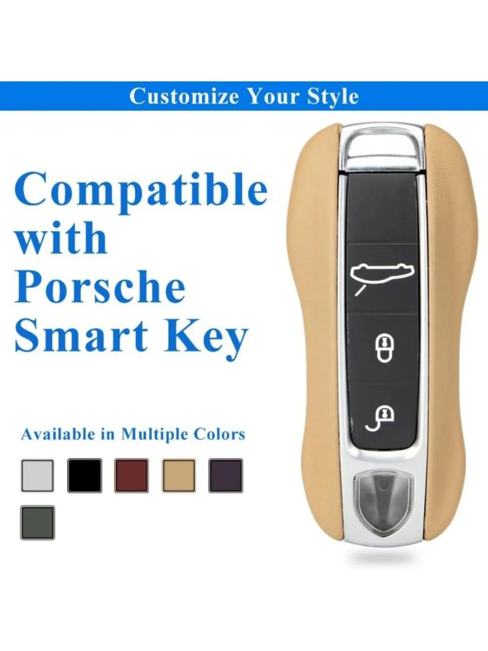 Beige Calf Leather Key Fob Cover for Luxury Cars - Stylish & Durable Accessory